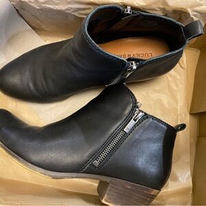 Lucky Brand Black Leather Side-Zip Ankle Booties